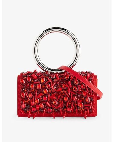 Ferragamo Coralli Rhinestone-embellished Leather Clutch Bag - Red