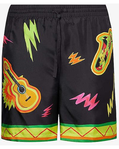 Casablancabrand Music For The People Graphic-print Silk Shorts - Black