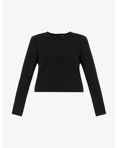 Theory Padded-shoulder Round-neck Woven-blend Top - Black