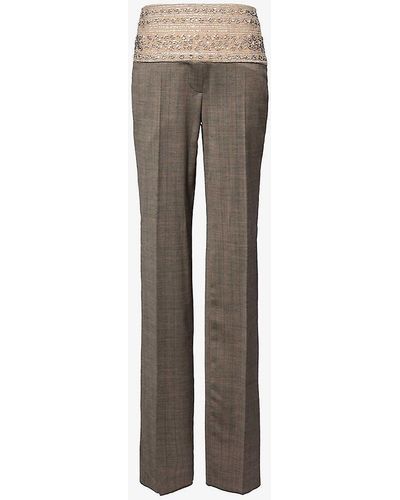 Stella McCartney Crystal Belt Bead-embellished Mid-rise Straight-leg Stretch-wool Trousers - Natural