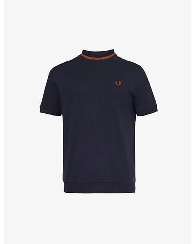 Fred Perry Vy Ringer Logo-embroidered Cotton-jersey T-shirt - Blue