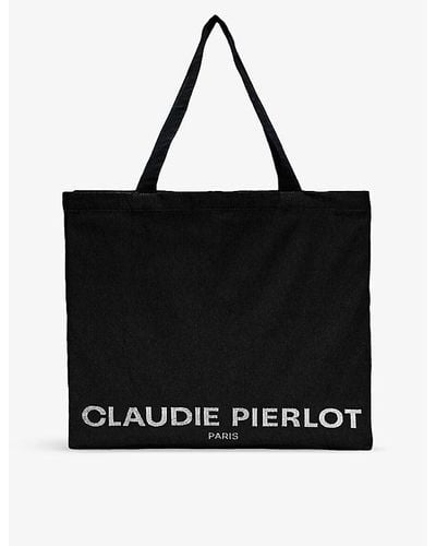 Claudie Pierlot Logo-print Oversized Recycled Cotton-blend Tote Bag - Black