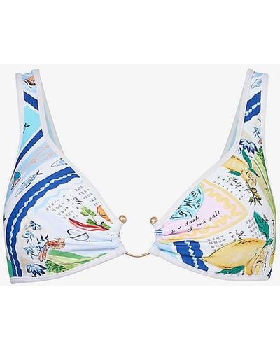 Seafolly Wish You Were Here Stretch Recycled-nylon Bikini Top - Blue