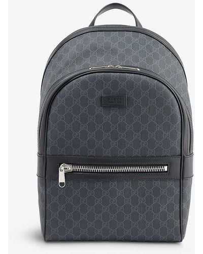 Gucci Monogram-embellished Coated-canvas And Leather Backpack - Grey