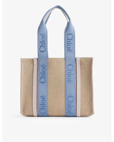 Chloé Woody Canvas And Leather Tote Bag - Blue