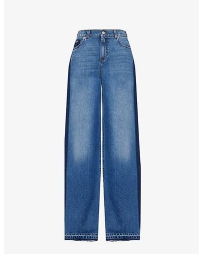 Alexander McQueen Contrast-panel Mid-rise Wide-leg Jeans - Blue