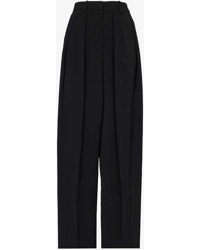 Theory High-rise Pleated Woven Trousers - Black