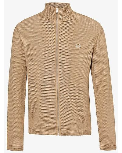 Fred Perry Logo-embroidered Funnel-neck Cotton Knitted Jumper - Natural