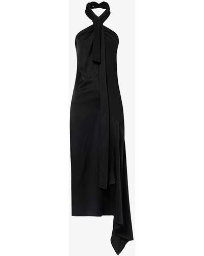 Givenchy Lavaliere Halterneck Woven Midi Dress - Black