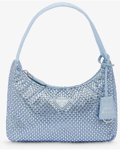 Prada Crystal-embellished Satin Shoulder Bag - Blue