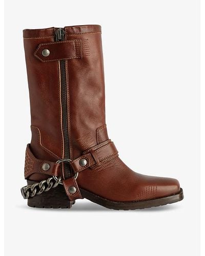 Zadig & Voltaire Igata Metal-chain Leather Ankle Boots - Brown