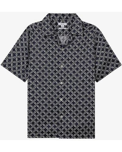Reiss Tintipan Geometric-print Short-sleeve Woven Shirt - Blue