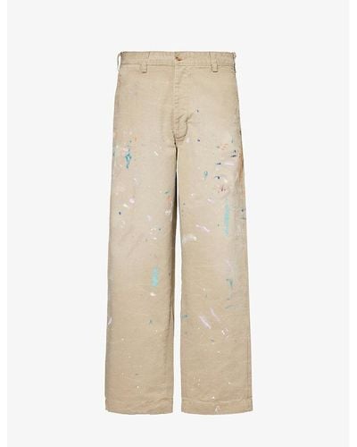 Polo Ralph Lauren Paint-splattered Mid-rise Wide-leg Cotton-twill Trousers - Natural