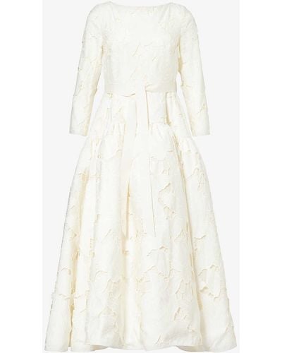 Huishan Zhang Floral-pattern Puffed-hem Woven Maxi Dress - White