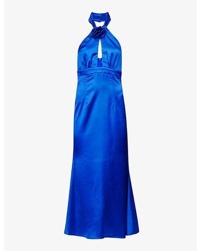 Amy Lynn Flower-appliqué Stretch-woven Maxi Dress - Blue
