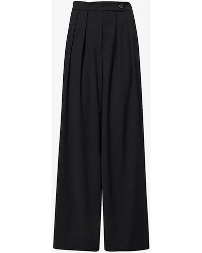 Dries Van Noten Pleated Wide-leg High-rise Stretch-woven Trousers - Black