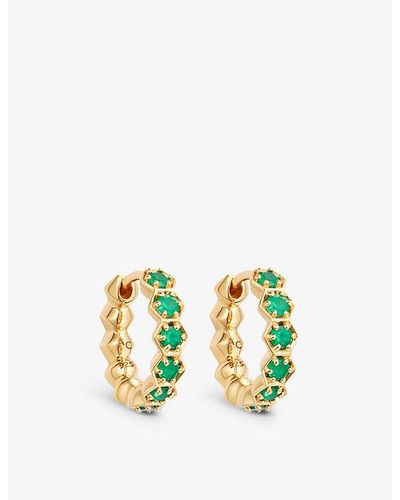 Astley Clarke Deco 18ct Yellow Gold-plated Vermeil Sterling Silver And Green Agate Hoop Earrings - Metallic
