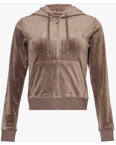 Juicy Couture Robertson Logo-embellished Stretch-velour Hoody - Brown