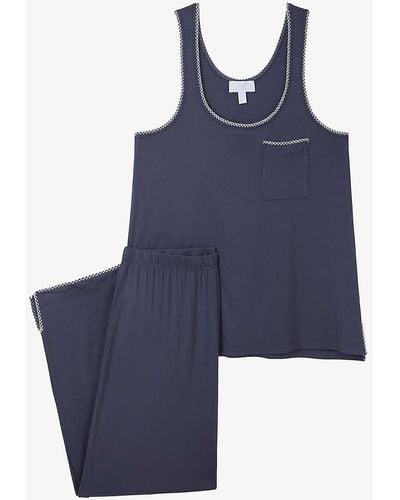 The White Company Contrast-stitch Relaxed-fit Stretch-jersey Pyjama Set X - Blue