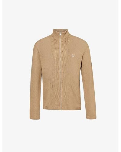 Fred Perry Logo-embroidered Funnel-neck Cotton Knitted Jumper - Natural