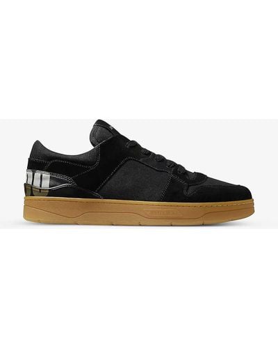Jimmy Choo Florent F Logo-print Suede And Cotton-canvas Low-top Trainers 9. - Black