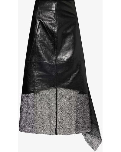 Helmut Lang Lace-trim Asymmetric-hem Leather Midi Skirt - Black