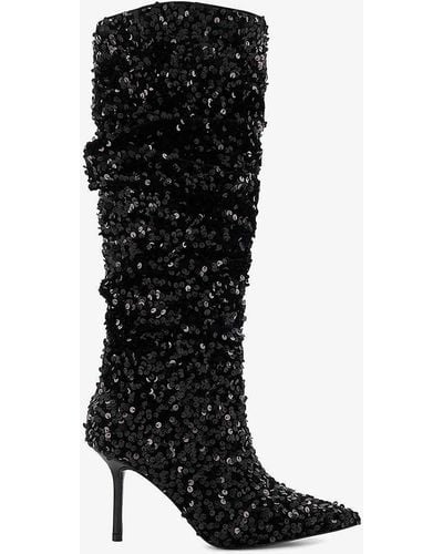 Dune Sensational Sequined-embellished Woven Knee-high Boots - Black