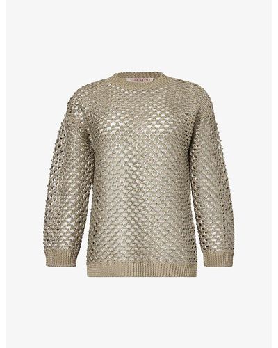 Valentino Garavani Maglia Metallic-thread Linen-blend Sweater - Grey