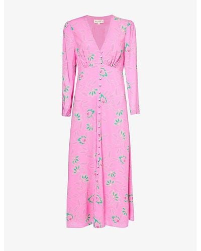 Aspiga Claudia Floral-print Rouleaux-button Woven Midi Dress - Pink