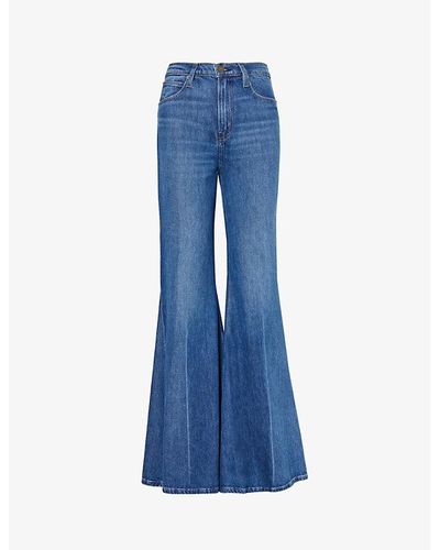 FRAME The Extreme Flare Faded-wash Straight-leg High-rise Cotton And Recycled-denim Jeans - Blue