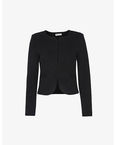 Whistles Cotton Jersey Collarless Cropped Jacket, Size: - Black