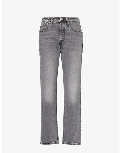 Levi's 501 Cropped Straight-leg High-rise Stretch-denim Jeans - Gray