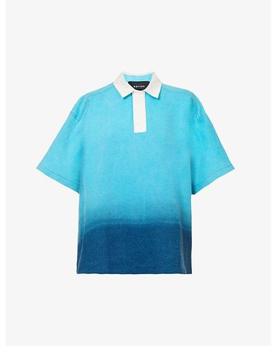 BOTTER Gradient-embellished Oversized-fit Organic-denim Polo Shirt - Blue