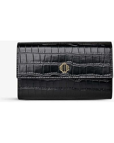 Maje Clover Croc-embossed Leather Clutch Bag - Black