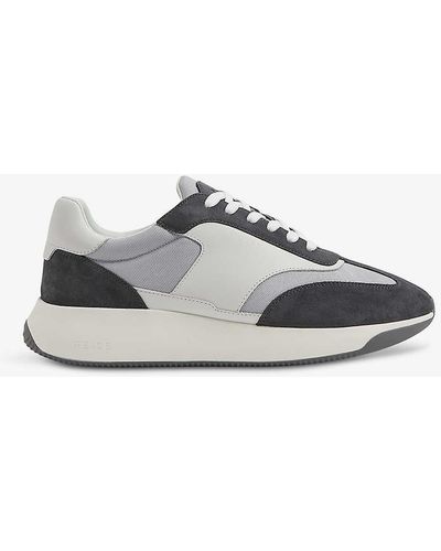 Reiss Emmett Contrast-panel Leather And Suede Low-top Trainers - Grey