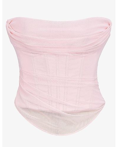 House Of Cb Georgie Gathered Strapless Woven Corset - Pink