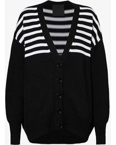 Givenchy Logo-appliqué Striped Wool And Cotton-blend Knitted Cardigan - Black