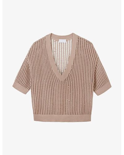 The White Company Open-knit Organic-cotton Blend T-shirt X - Brown