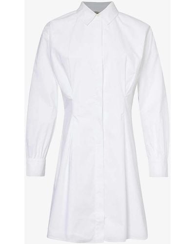 FRAME Pleated Regular-fit Organic-cotton Mini Dress - White