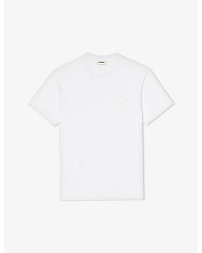Sandro Flower-embossed Short-sleeve Cotton T-shirt - White