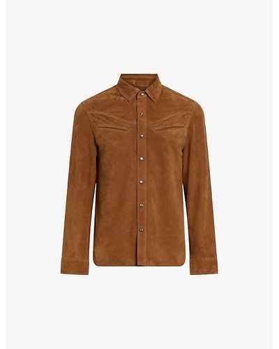 AllSaints Welt-pocket Regular-fit Suede Shirt X - Brown