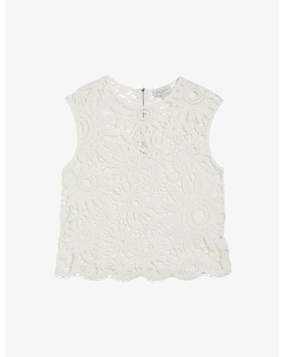 Ted Baker Katrnn Floral-crochet Cropped Cotton-blend Top - White