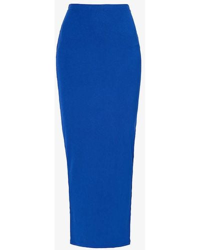 Skims Soft Lounge Ribbed-weave Stretch-jersey Maxi Skirt - Blue