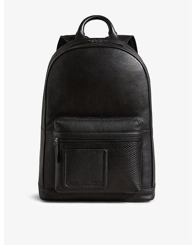 Ted Baker Convoy Zip-pocket Textured-leather Backpack - Black