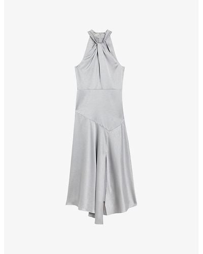 Ted Baker Masae Twist-neck Asymmetric-hem Woven Midi Dress - White