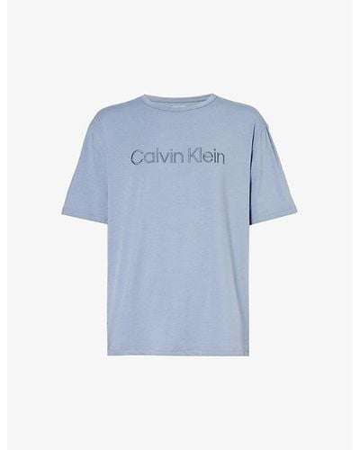 Calvin Klein Crewneck Ribbed-trim Cotton And Recycled Polyester-blend Jersey T-shirt - Blue