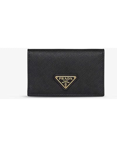 Prada Logo-plaque Saffiano Leather Card Holder - Black
