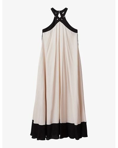 Reiss Aubree Colour-block Relaxed-fit Woven Maxi Dress - Natural