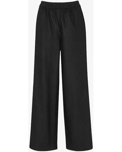 Whistles Lindsey Elasticated-waist High-rise Cotton And Linen-blend Trousers - Black