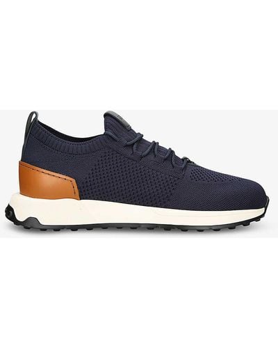 Tod's Run 63k Calzino Panelled Knitted And Leather Mid-top Trainers - Blue